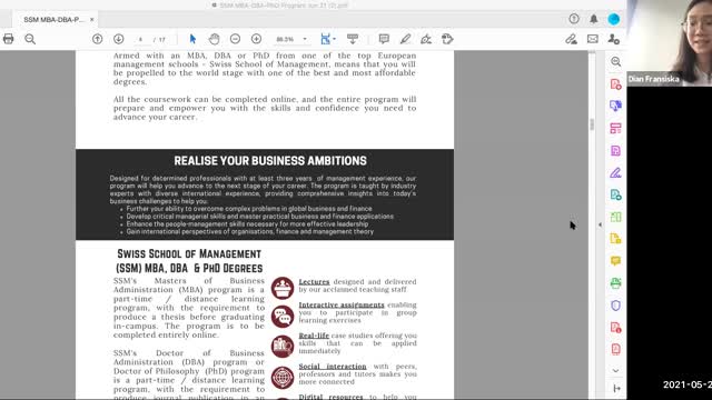 Getting an MBA / DBA from The Swiss School of Management (BISA ONLINE)