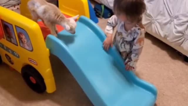 Kid teaching kid how to slide...👶🛝🐐😍