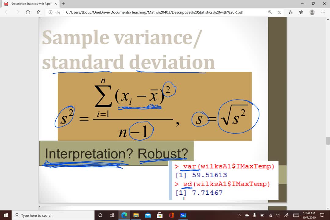 MATH 403 Numeric Summaries