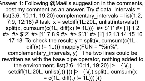 How to find complementary contiguous integer intervals in R