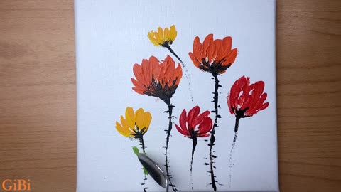 Flowers Abstract Painting using a Spoon / Easy Painting Tutorial | Satisfying Art ASMR