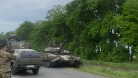 Ukrainian tank enters the Belgorod region of Russia.