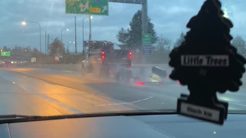 Sparks Fly as Trailer Ramp Drags Along Freeway