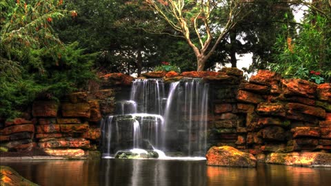 A waterfall on a rock