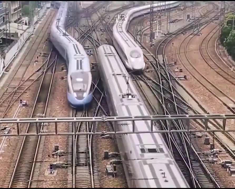 Trains passing by each other