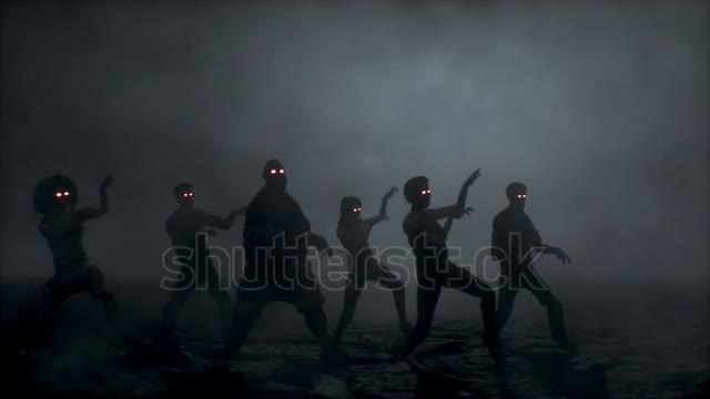 Group of scary zombies dancing. Halloween concept.