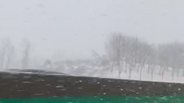 It's snowing on the highway