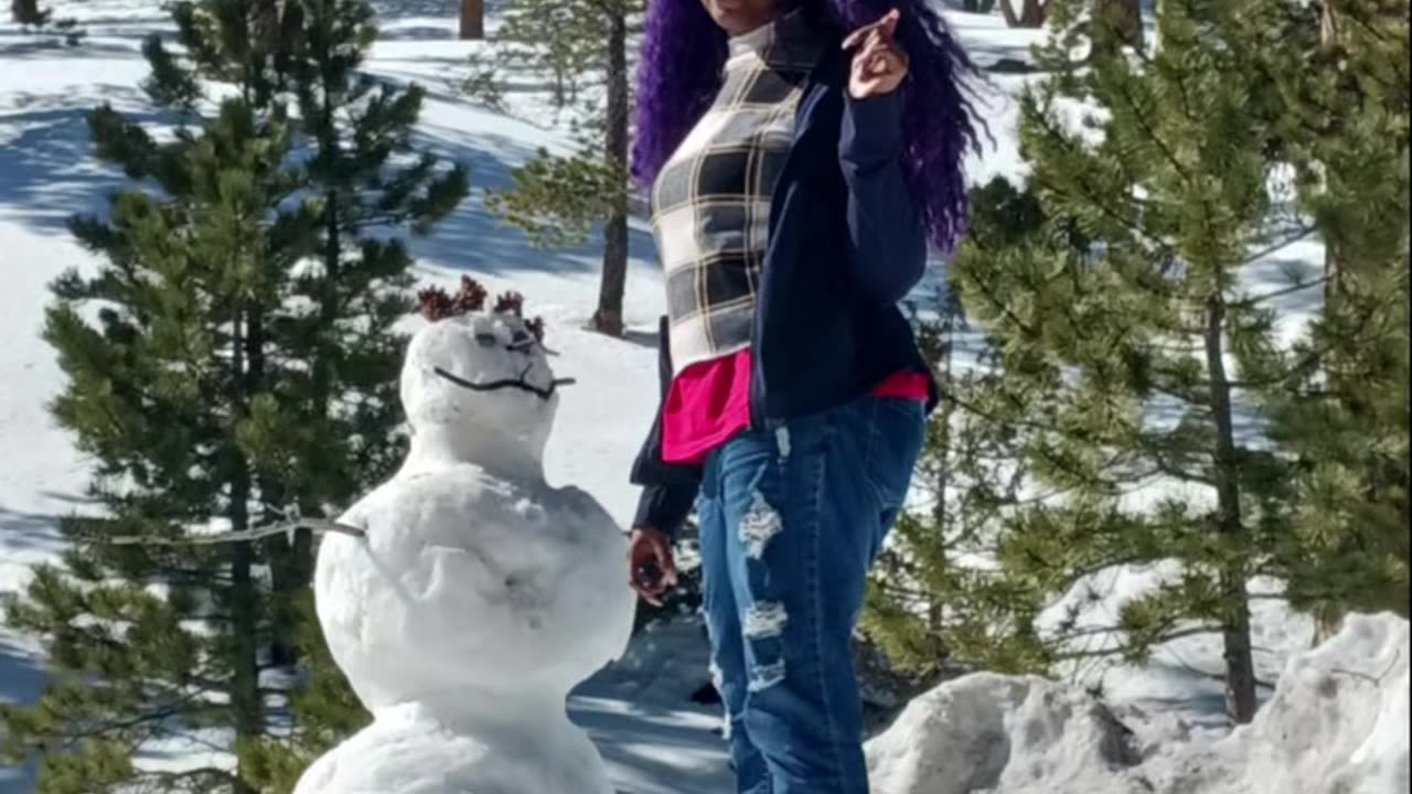 Purple Haired Freedom Lover taking pic with a SnowMan (Join My Patreon $5/month Link In Description)