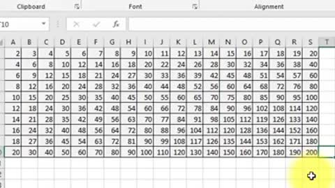 2 to 20 Table on Excel