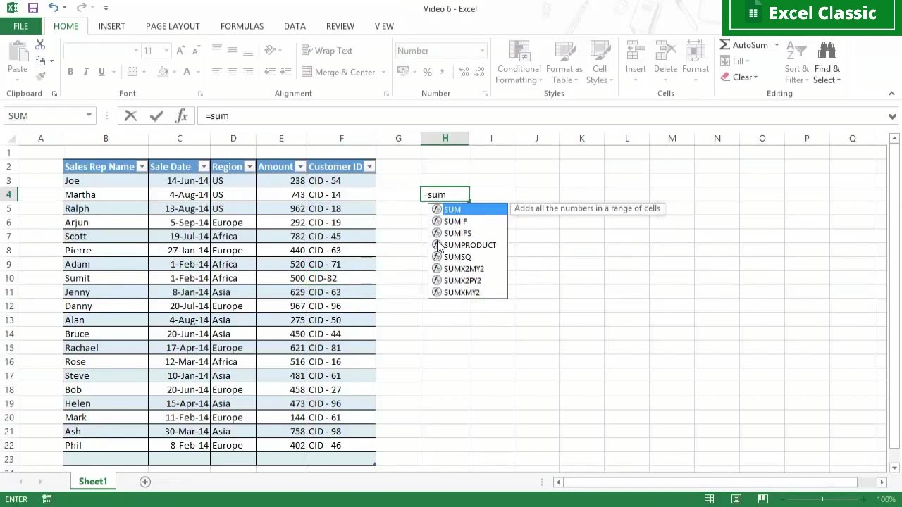 Excel Lesson 6