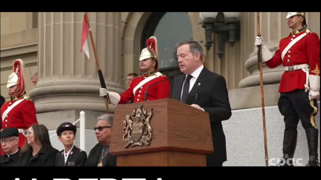 Alberta's Lord and Savior Jason Kenney leaves his sky palace and gives a speech