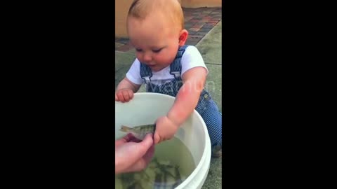 Baby satisfying-He is fishing and smiling-baby satisfying video-baby satisfying toys,