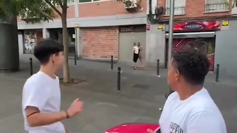 Foreign children throw prank balloons at innocent Spanish girls walking on the