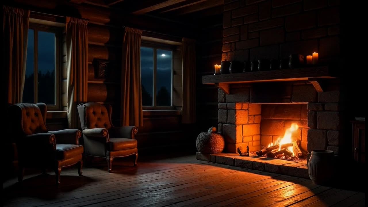 Relaxing cabin fire for sleeping, anxiety, and relaxation