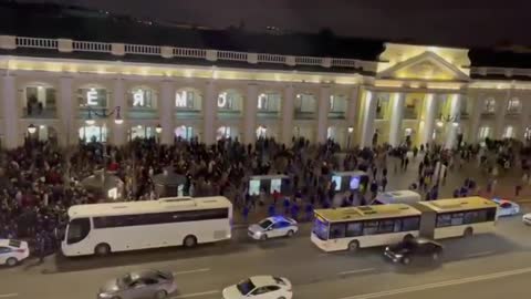 Large Crowd of Anti-war Protesters in St. Petersburg, Russia