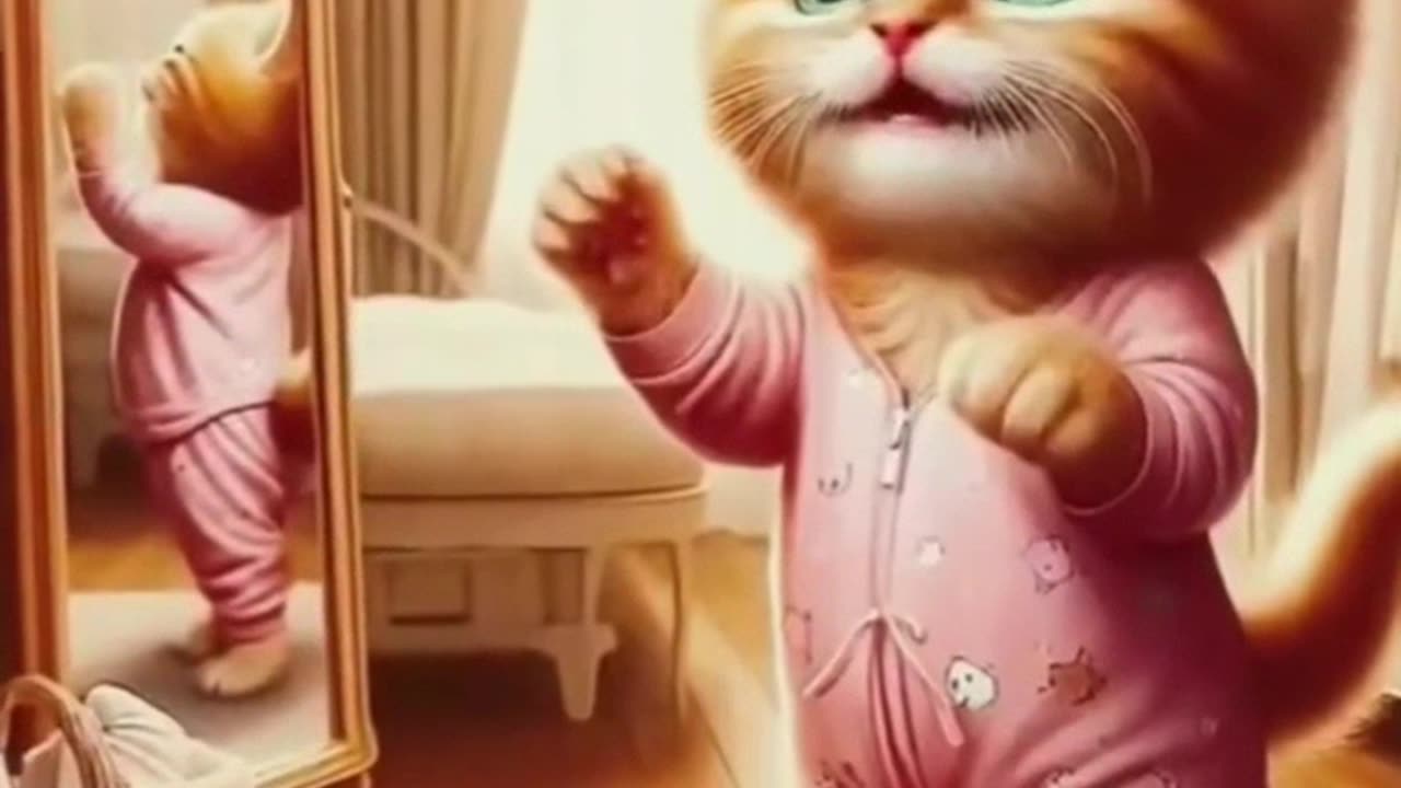 "Watch me turn into a little star, just like mom! 🌟🐾 #MiniMakeover #CuteAndGlam #KittenStyle"