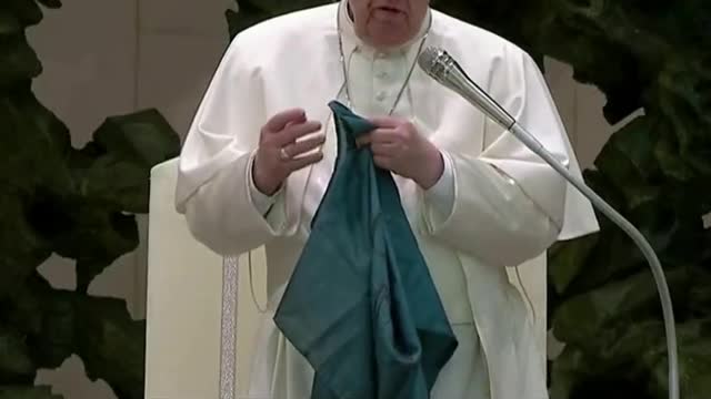 Pope Francis Kisses Battered Ukrainian Flag Sent from Bucha