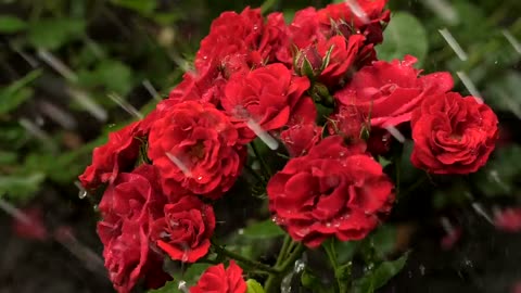 Red Flowers Wet From Rain !!