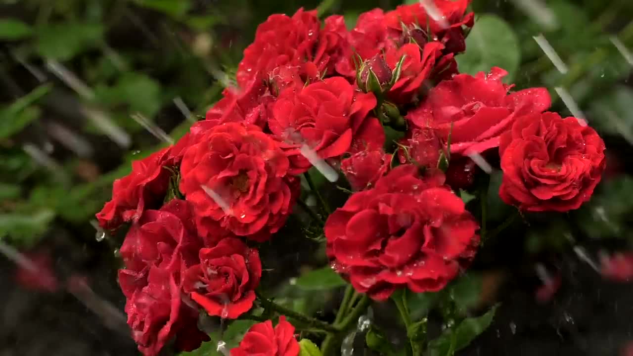 Red Flowers Wet From Rain !!