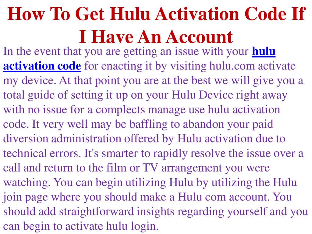 How To Get Hulu Activation Code If I Have An Account