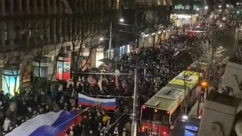 Huge protest in support of Russia in the Serbian capital Belgrade.