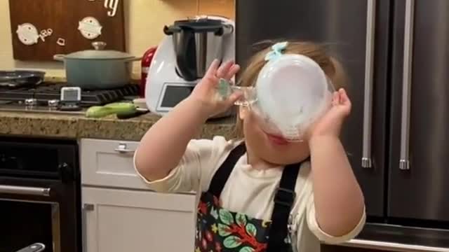 Cute Baby cooking. Toddler cooking cutely