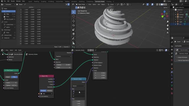 Different processes for making procedural cupcakes in Blender, step thirteen.