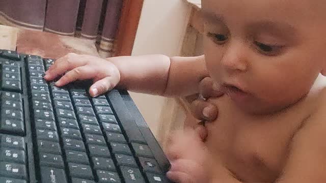 Cute baby Breaking keyboard baby lover