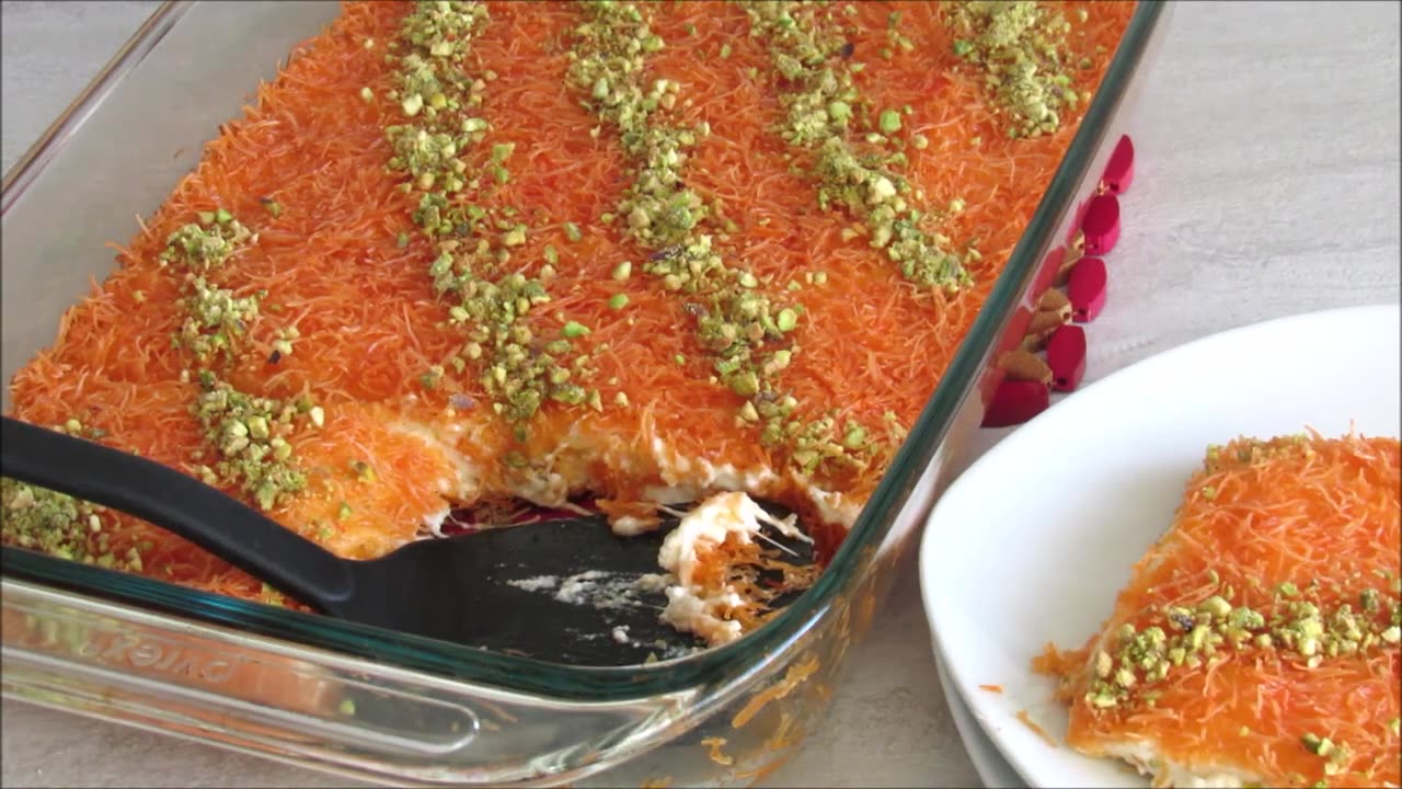 "How to Make Kunafa with Cream and Mozzarella Cheese: A Middle Eastern Dessert"