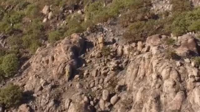 Aerial landscape around an arid and rocky mountain range