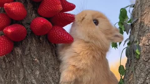 Rabbit eats a strawberry☺️