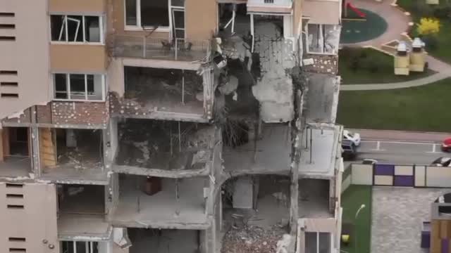 Damaged buildings in shelling in Kyiv, the view from above