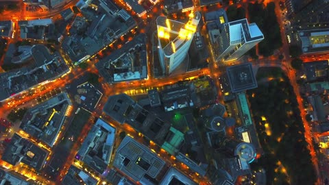 Aerial view of Frankfurt illuminated at night