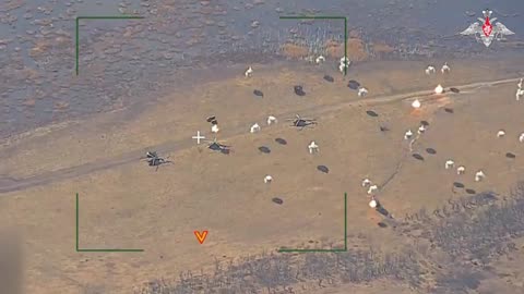 Epic Russian cluster bomb strike on Ukrainian Forces helicopters at a field jump airfield in the DPR
