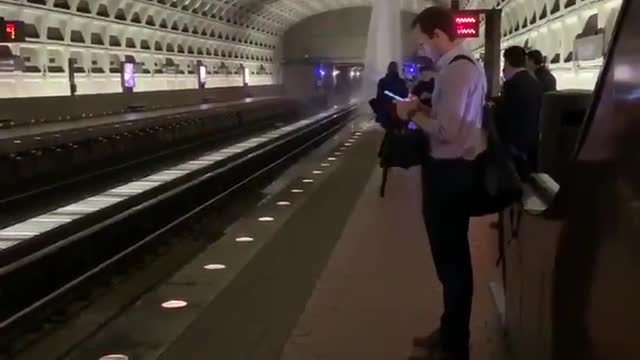 Waterfall pours into Metro Station due to heavy floods