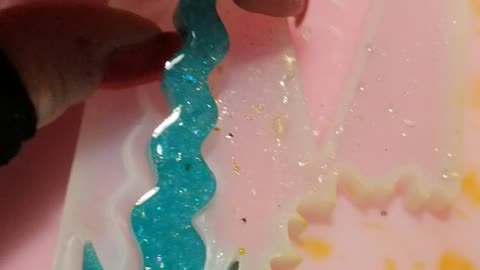 Unmolding Sword & Dagger with Aqua Crushed Glass Glitter in Resin - Gorgeous Color!