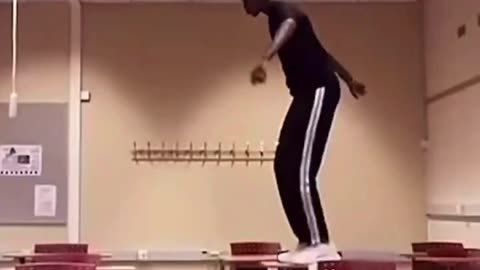 Funny guy fall in table