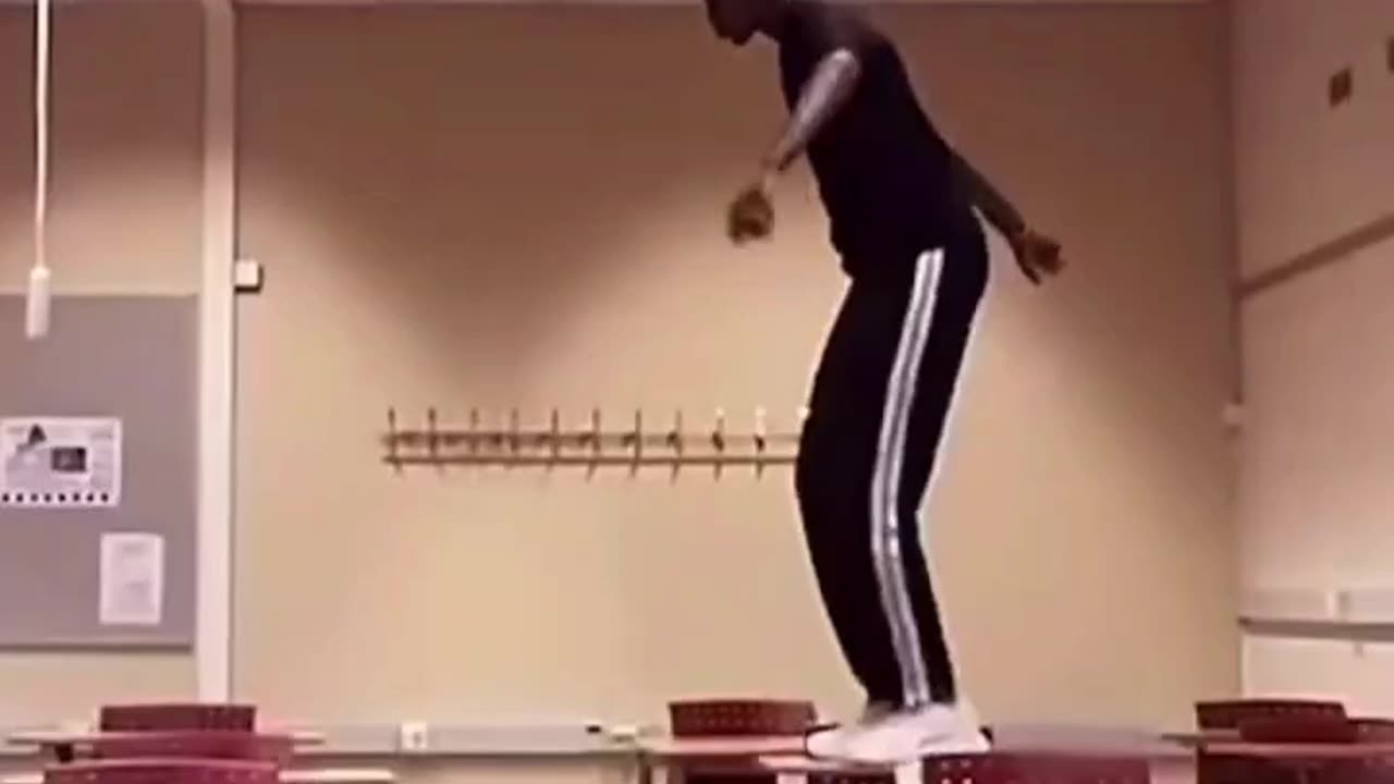 Funny guy fall in table