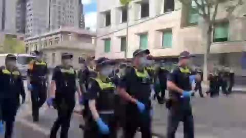 Police march with protesters 2