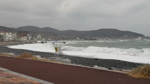 a windy and surfy beach