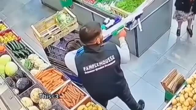 A senior lady and grocery store employee have a stand off every time she comes by shopping.