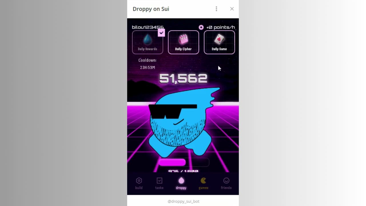 new mining mini app bot telegram droppy on sui