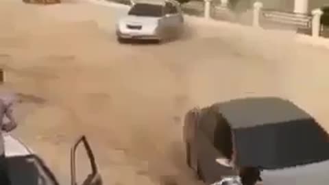 Funny car drifting hit poor pedestrian