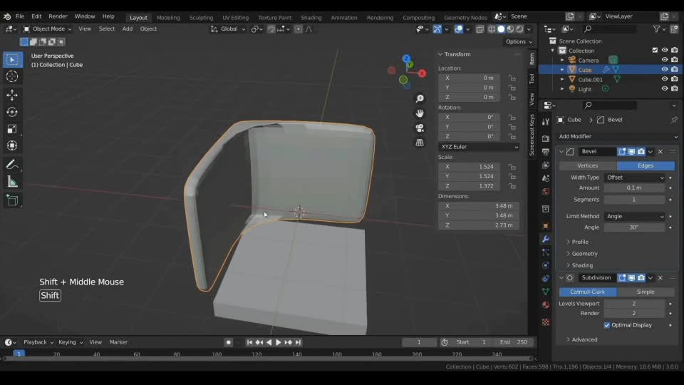 Into a curved surface
