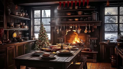 Medieval kitchen fireside music and Christmas atmosphere