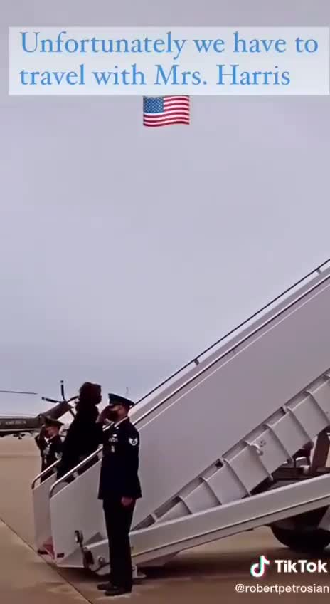 Corp Vice President Harris Walking Up The AF1 Stairs But AF1 Is Not Attached