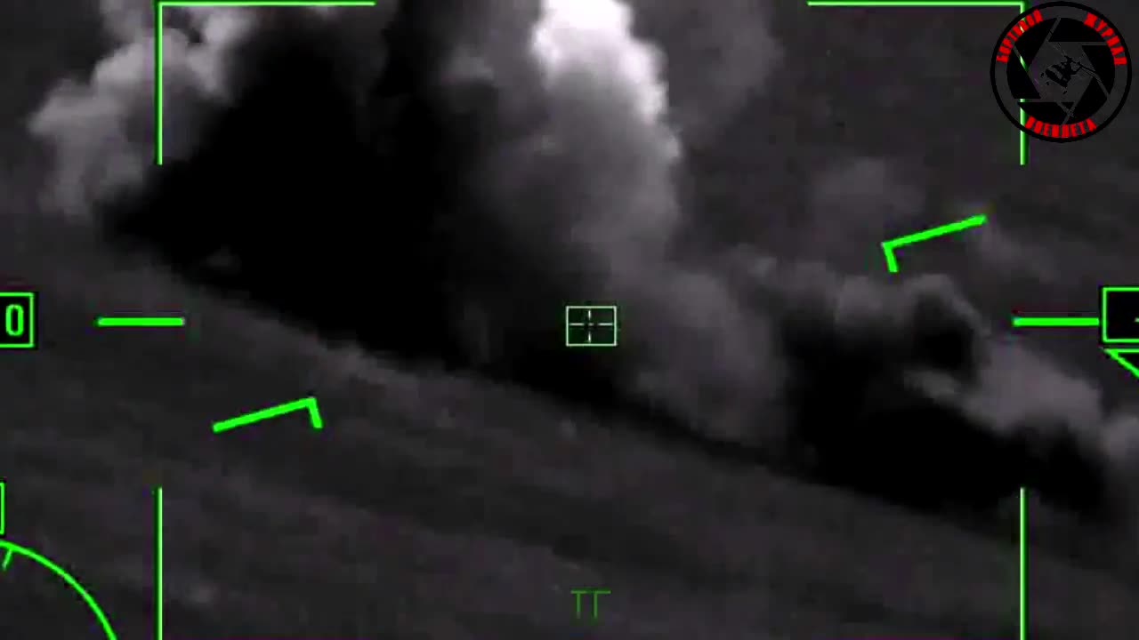 Footage of a Russian Ka-52Ms striking buildings and a Ukrainian military vehicle with the Vikhr ATGM