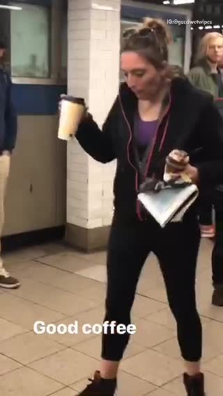 Good coffee drunk woman purple shirt drinking coffee