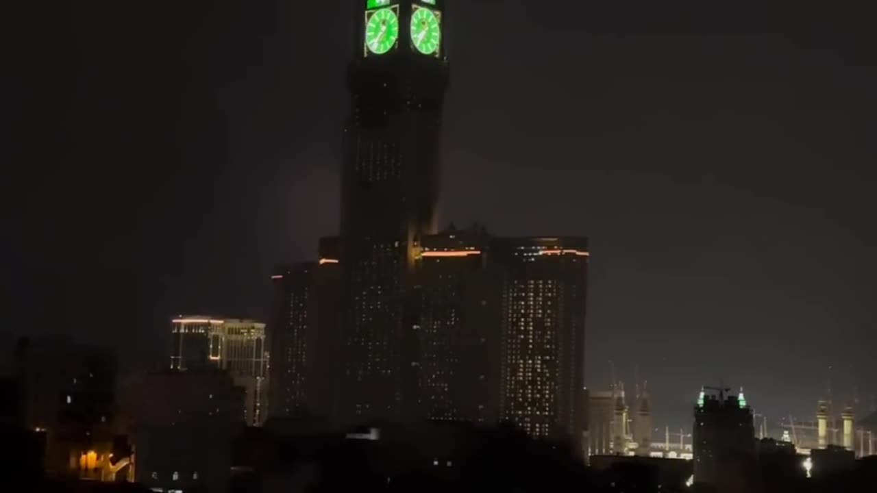 Makkah royal clock tower hit with lightning 🌩 #makkah #rain