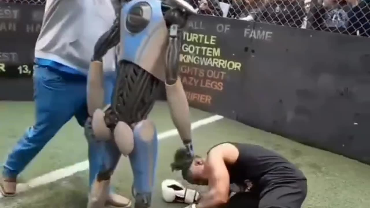 Robot and man slap game